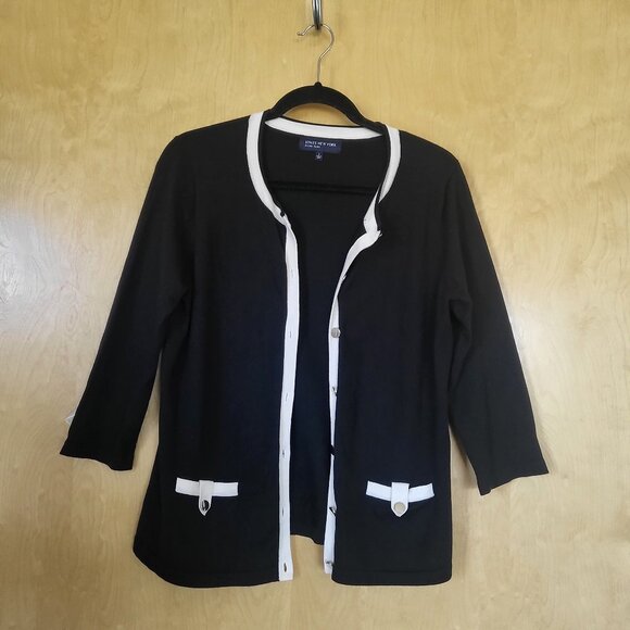 Jones New York Signature Cardigan Black and Ivory Size Large - Picture 3 of 8